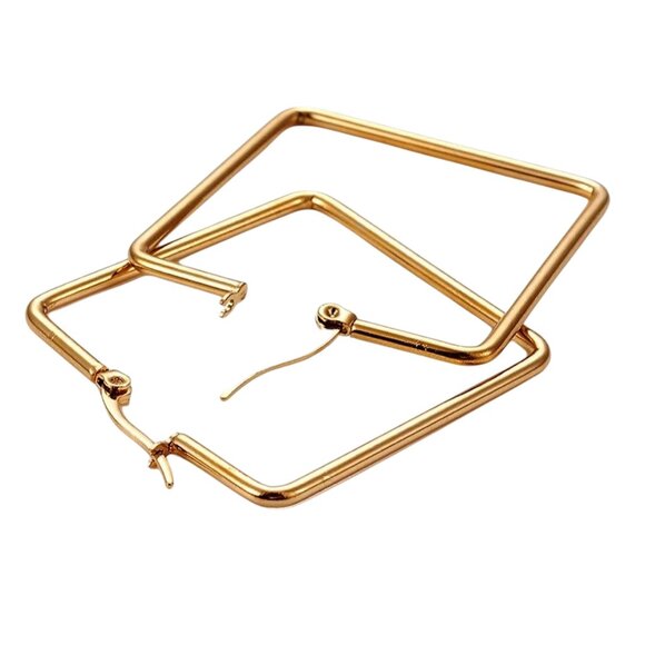 1 1/2 Inch 38mm Hoop Gold Tone Pierced Post Earrings - Picture 4 of 5